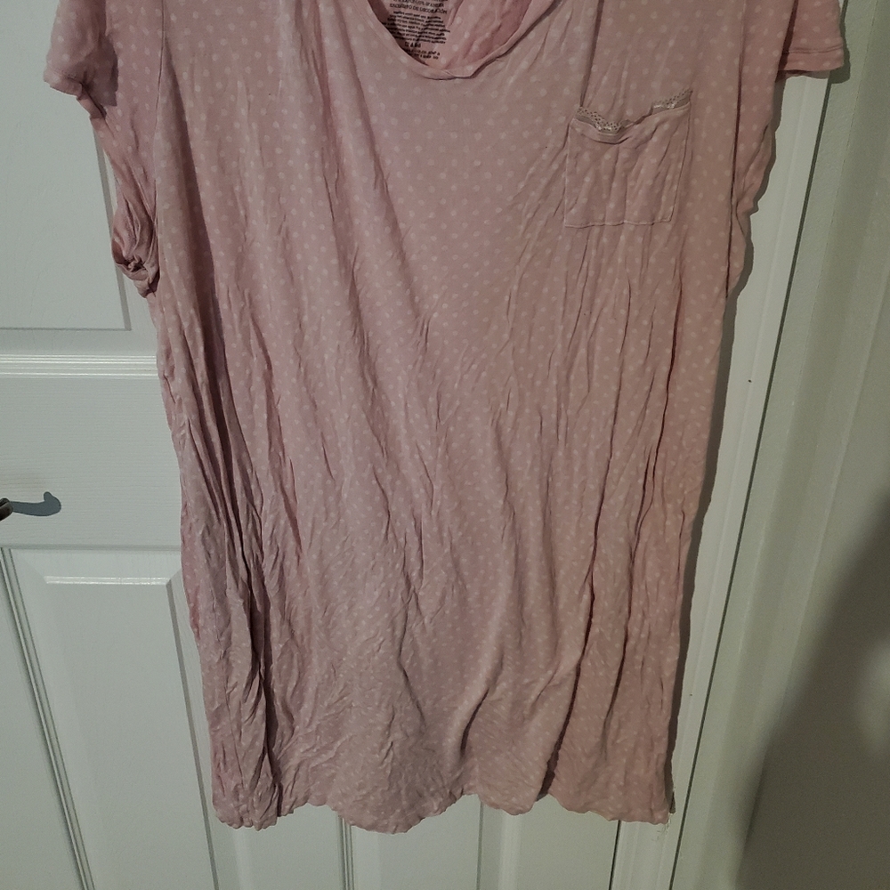 Pink night dress with white polka-dots